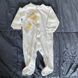 White Baby Footie Pajamas with bear and duck - 9 months